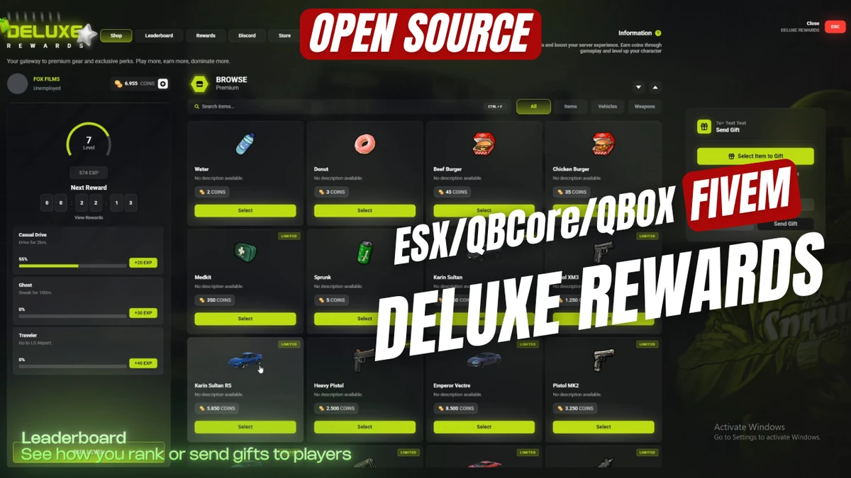 Deluxe Rewards System FiveM | Open Source (ESX/QBCore/QBOX)